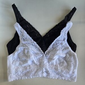 Felina 2-Pack Lace Bralettes Black‎ White XL Wireless Stretchy Lingerie Romantic